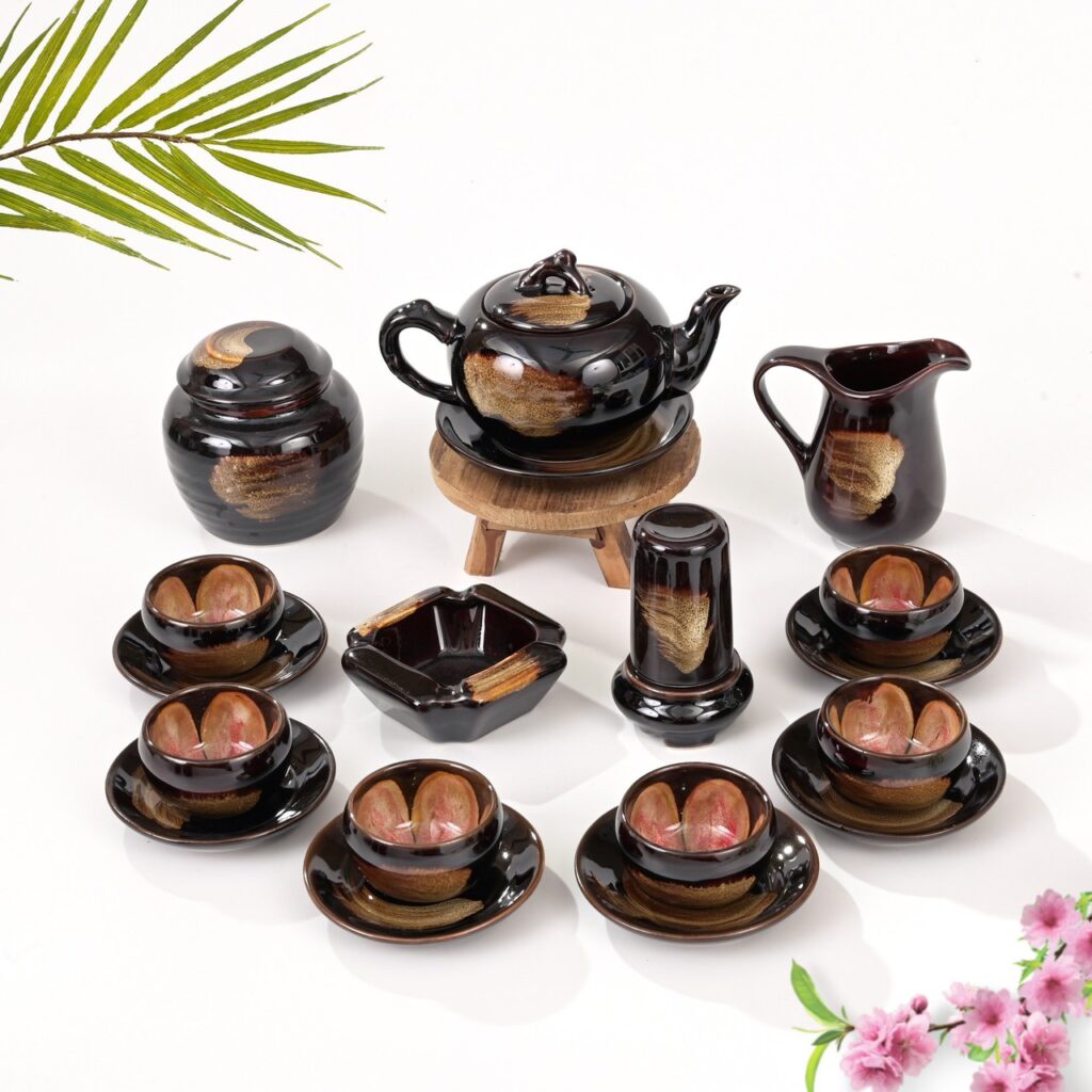 Ấm Chén Hỏa Biến Là Gì? Ấm Chén Hoả biến Bát Tràng ấm chén Hỏa Biến quả Hồng