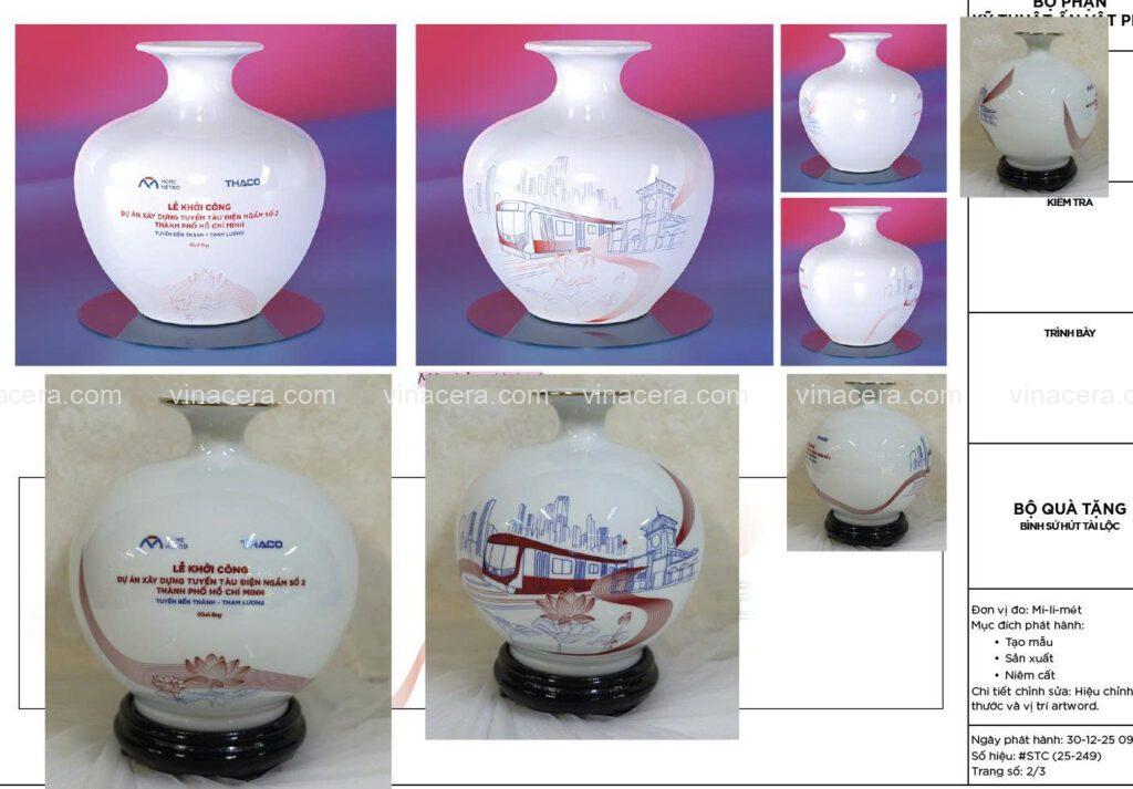 Bình Hút Lộc Gốm Bát Tràng Trắng Trơn In Logo Quà Tặng Doanh Nghiệp