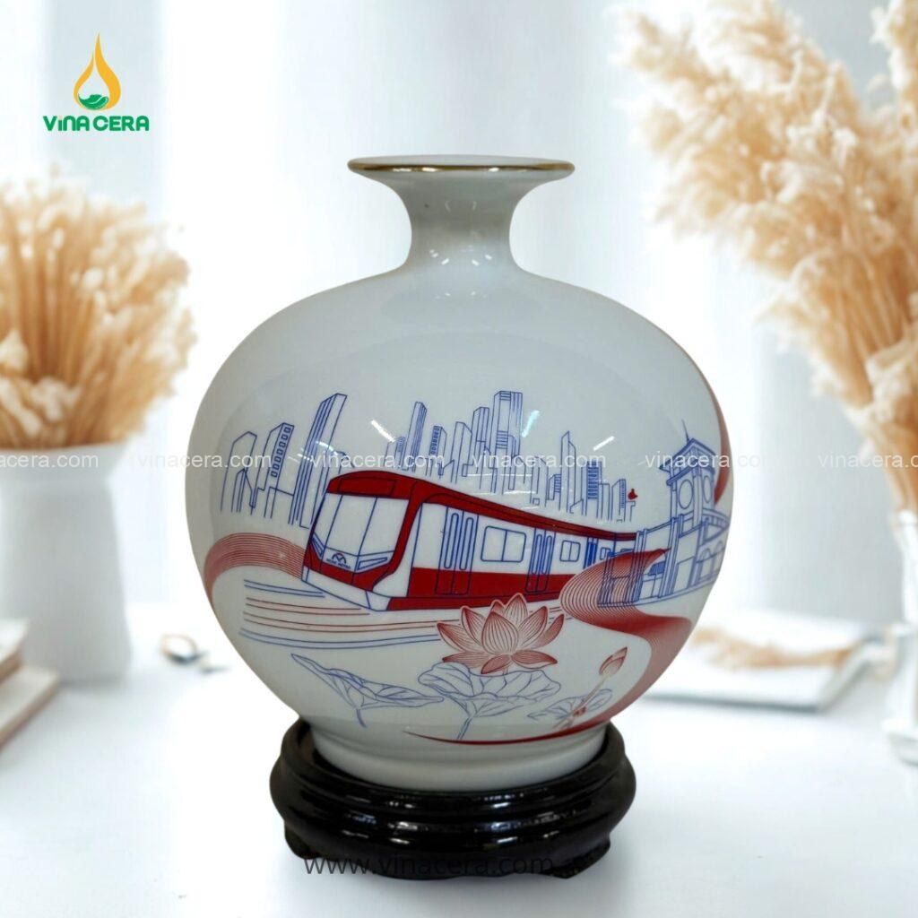 Bình Hút Lộc Gốm Bát Tràng Trắng Trơn In Logo Quà Tặng Doanh Nghiệp