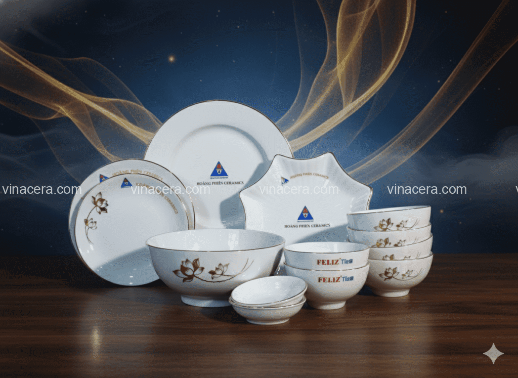 Bộ Bát Đĩa Men Trắng Hoa Sen Chỉ Vàng Kim 16 Món Bát Tràng Bộ Đồ Ăn Bát Tràng Hoa Sen Chỉ Vàng Kim 16 Món Quà Tặng Doanh Nghiệp