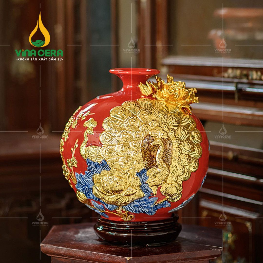 Catalogue Mẫu Bình Hút Lộc Mới Nhất + Báo Giá Bình Hút Lộc Bát Tràng Bình hút lộc đắp nổi vàng Công Đào