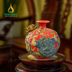 Bình Hút Lộc Đôi Công Đắp Nổi Hoa Phù Dung