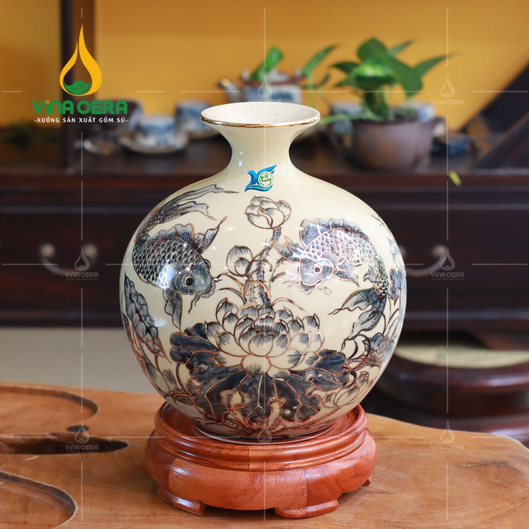 Xưởng Sản Xuất Bình Hút Tài Lộc Bát Tràng Theo Yêu Cầu - Giá Tốt Bình hút lộc cá chép hoa sen