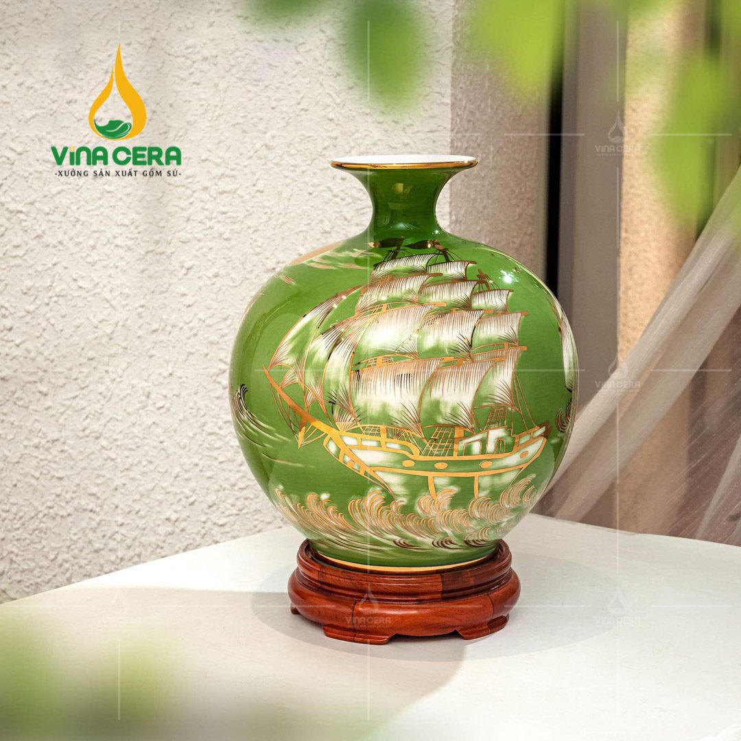 Catalogue Mẫu Bình Hút Lộc Mới Nhất + Báo Giá Bình Hút Lộc Bát Tràng Bình hút lộc Thuận Buồm Xuôi Gió viền vàng