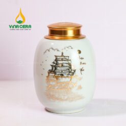 Hũ Đựng Trà Thuận Buồm Xuôi Gió Men Trắng