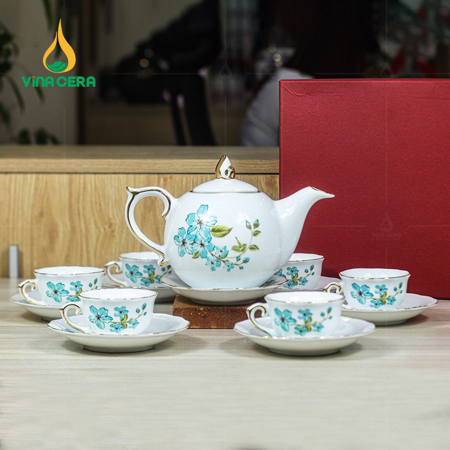 Bộ Trà Mẫu Đơn Hoa Xanh Chỉ Vàng - SVN BAT 22032407 Bộ Trà Mẫu Đơn Hoa Xanh Chỉ Vàng - SVN BAT 22032407