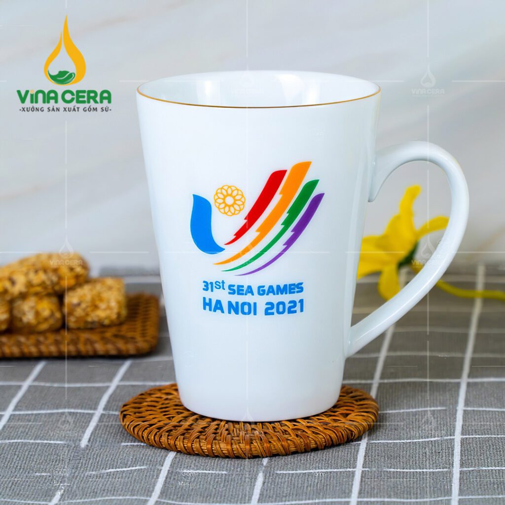 Cốc Vát Trắng Viền Kim Vàng men bóng LS 0622024 Cốc vát trắng Viền Kim Vàng men bóng LS 0622024