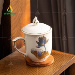 Ly Sứ Ngọn Lửa Sen Xanh Kẻ Vàng - LS-1053124 Ly Sứ Ngọn Lửa Sen Xanh Kẻ Vàng (1)