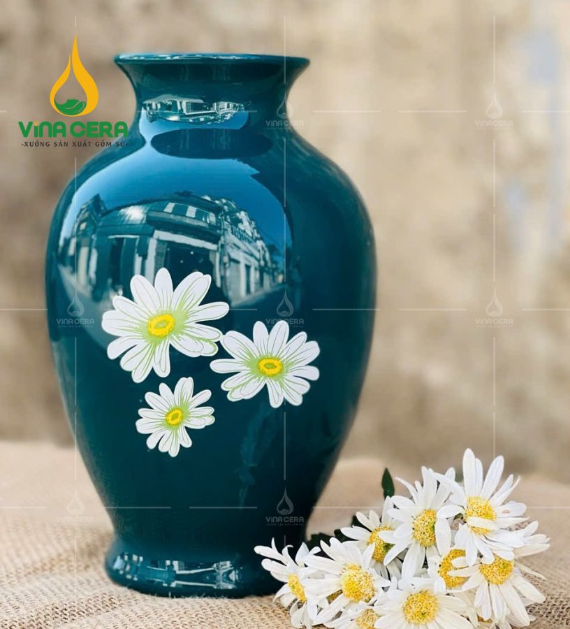 Mẫu Bình Hoa Men Xanh Lục Bảo Hoa Cúc
