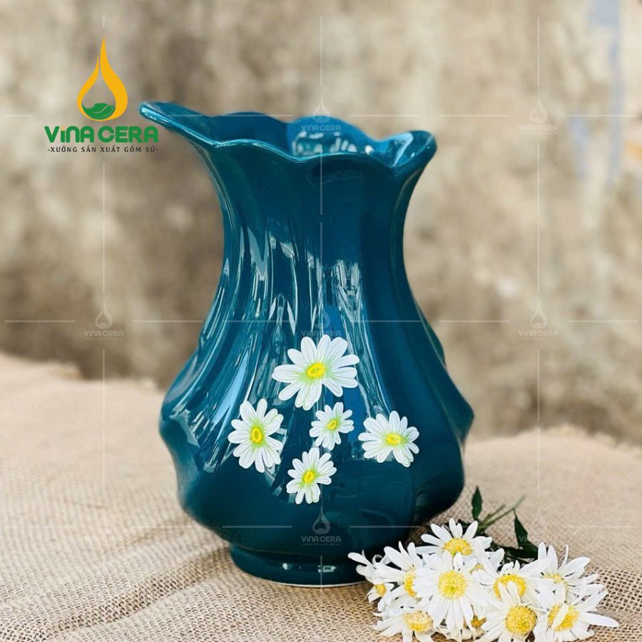 Mẫu Bình Hoa Men Xanh Lục Bảo Hoa Cúc