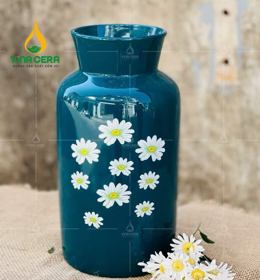 Mẫu Bình Hoa Men Xanh Lục Bảo Hoa Cúc