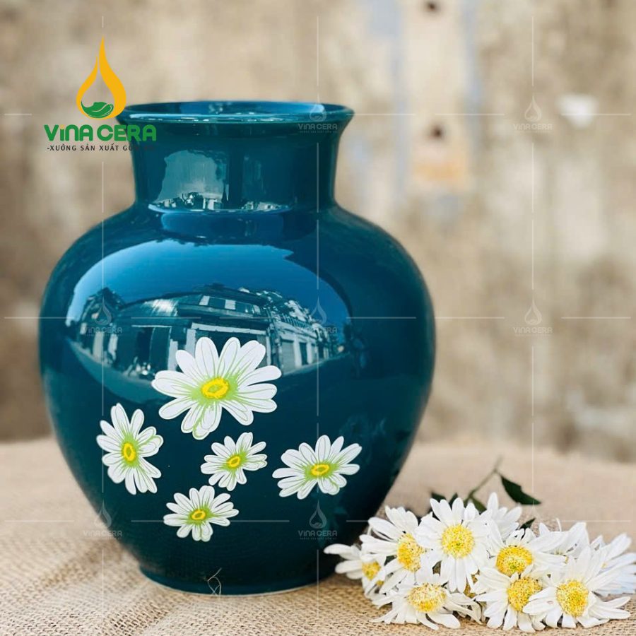 Mẫu Bình Hoa Men Xanh Lục Bảo Hoa Cúc