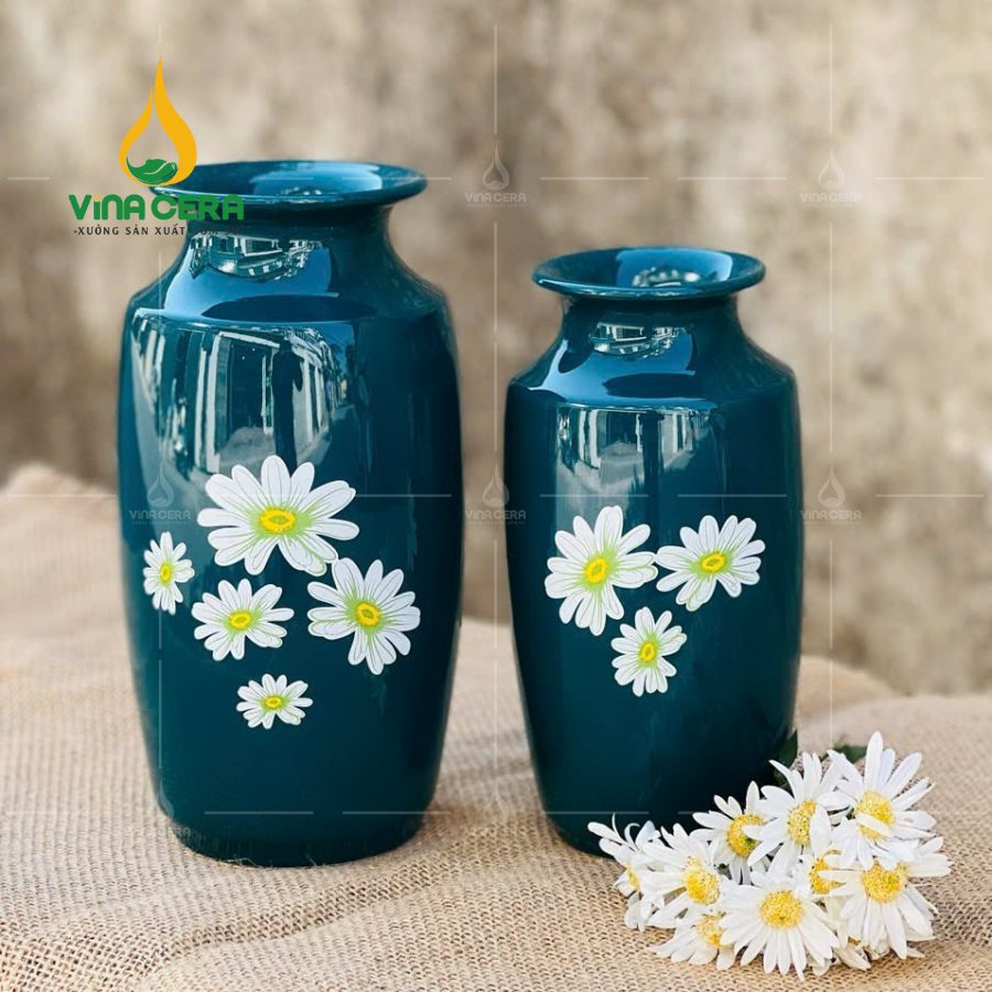 Mẫu Bình Hoa Men Xanh Lục Bảo Hoa Cúc