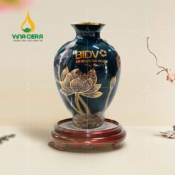 Bình Hoa Men Xanh Sen Gấm Vẽ Vàng