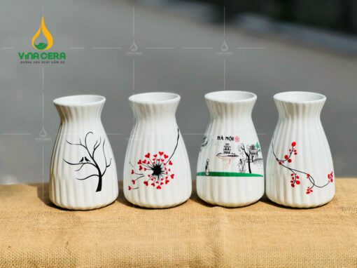 Mẫu Bình Hoa Mini Sứ Trắng Vẽ Họa Tiết