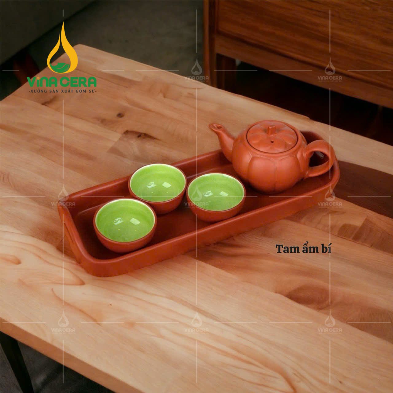 bộ ấm trà gốm quai bí