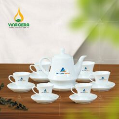 QUÀ TẶNG ĐẠI HỘI Bộ Ấm Trà Sứ Trắng Dáng Hoàng Gia