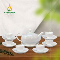 Bộ Ấm Trà Sứ Trắng Quai Lượn