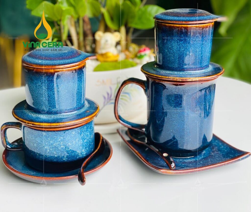 Bộ Quà Tặng Phin Cà Phê Men Xanh Hỏa Biến - LS-0252324 bo phin pha ca phe bat trang men xanh hoa bien 1