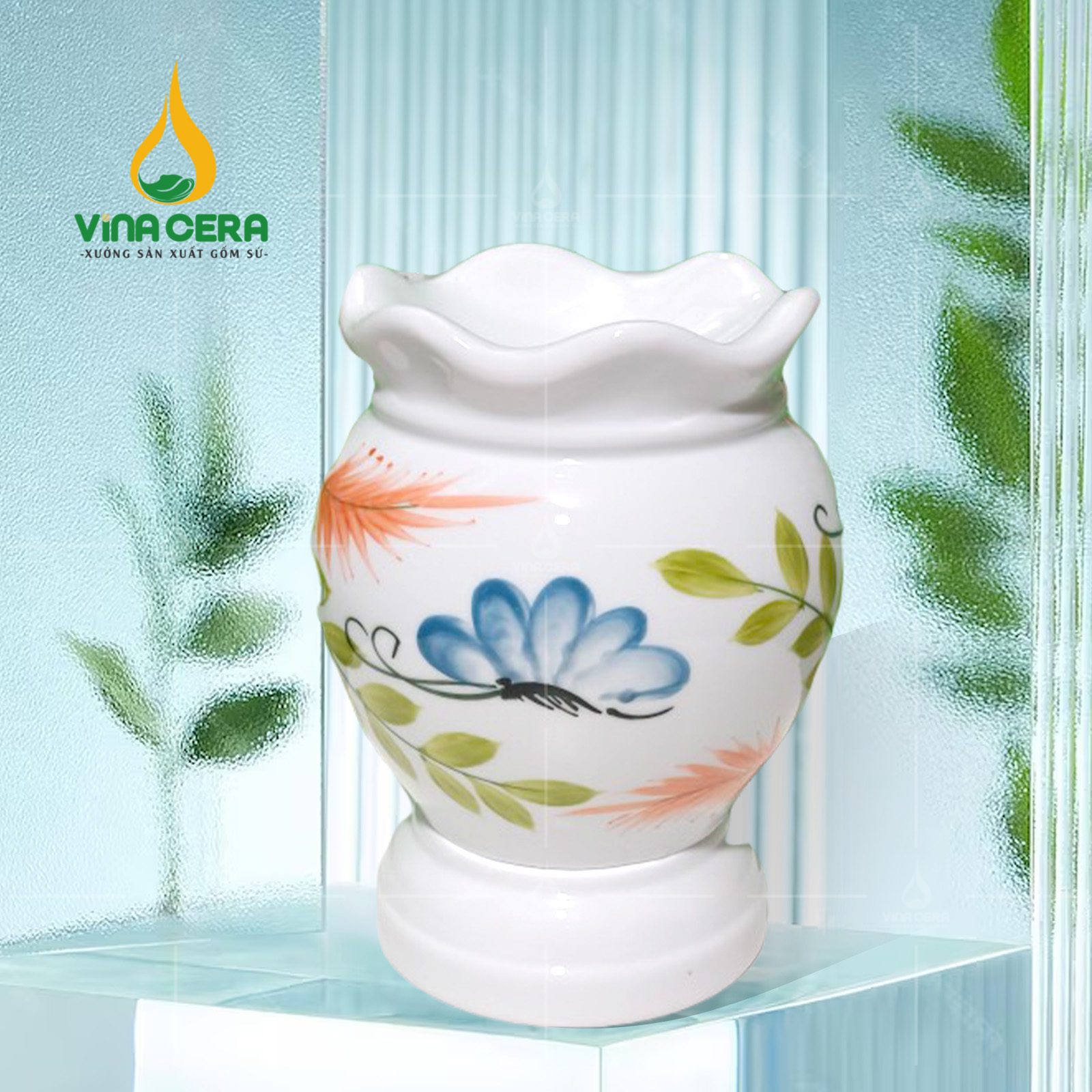 Đèn xông tinh dầu cổ loe vẽ hoa