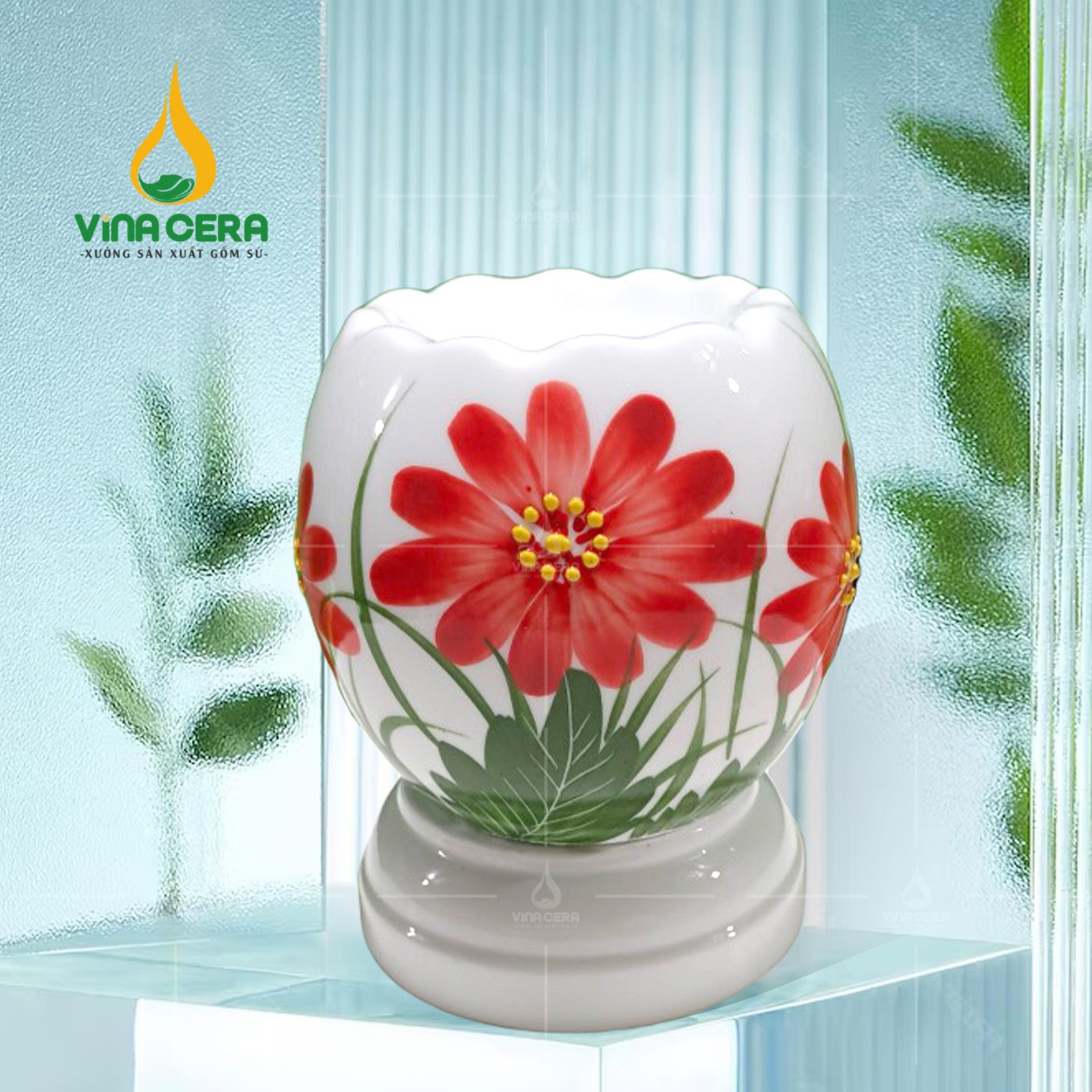 Đèn xông tinh dầu cổ loe vẽ hoa