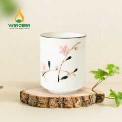 Ly Sứ Trụ Không Quai Vẽ Đào Hồng