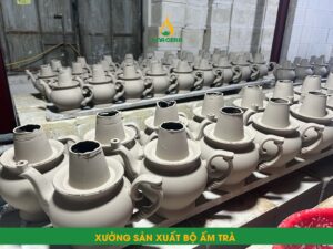 Bộ Ấm Trà In Logo Xưởng sản xuất Ấm Chén Chỉ Vàng In logo