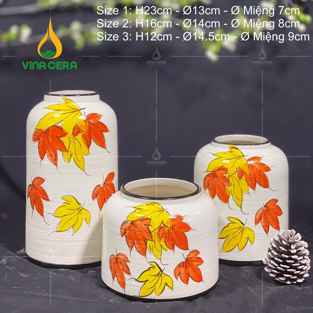 Bình Hoa Gốm Bát Tràng Vẽ Lá Vàng