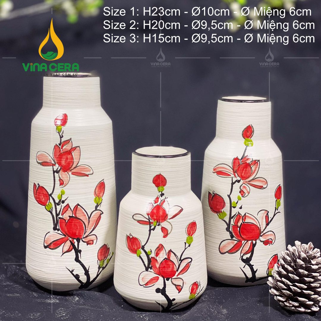 Bình Hoa Gốm Bát Tràng Vẽ Tay - SVN BH 19042404 Bình Hoa Gốm Bát Tràng Vẽ Tay