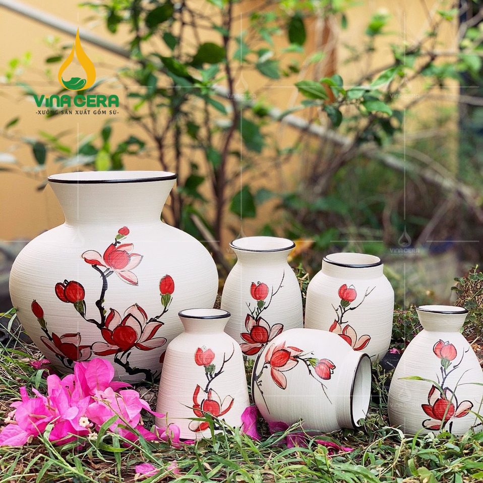 Bình Hoa Gốm Bát Tràng Vẽ Tay - SVN BH 19042404 Bình Hoa Gốm Bát Tràng Vẽ Tay