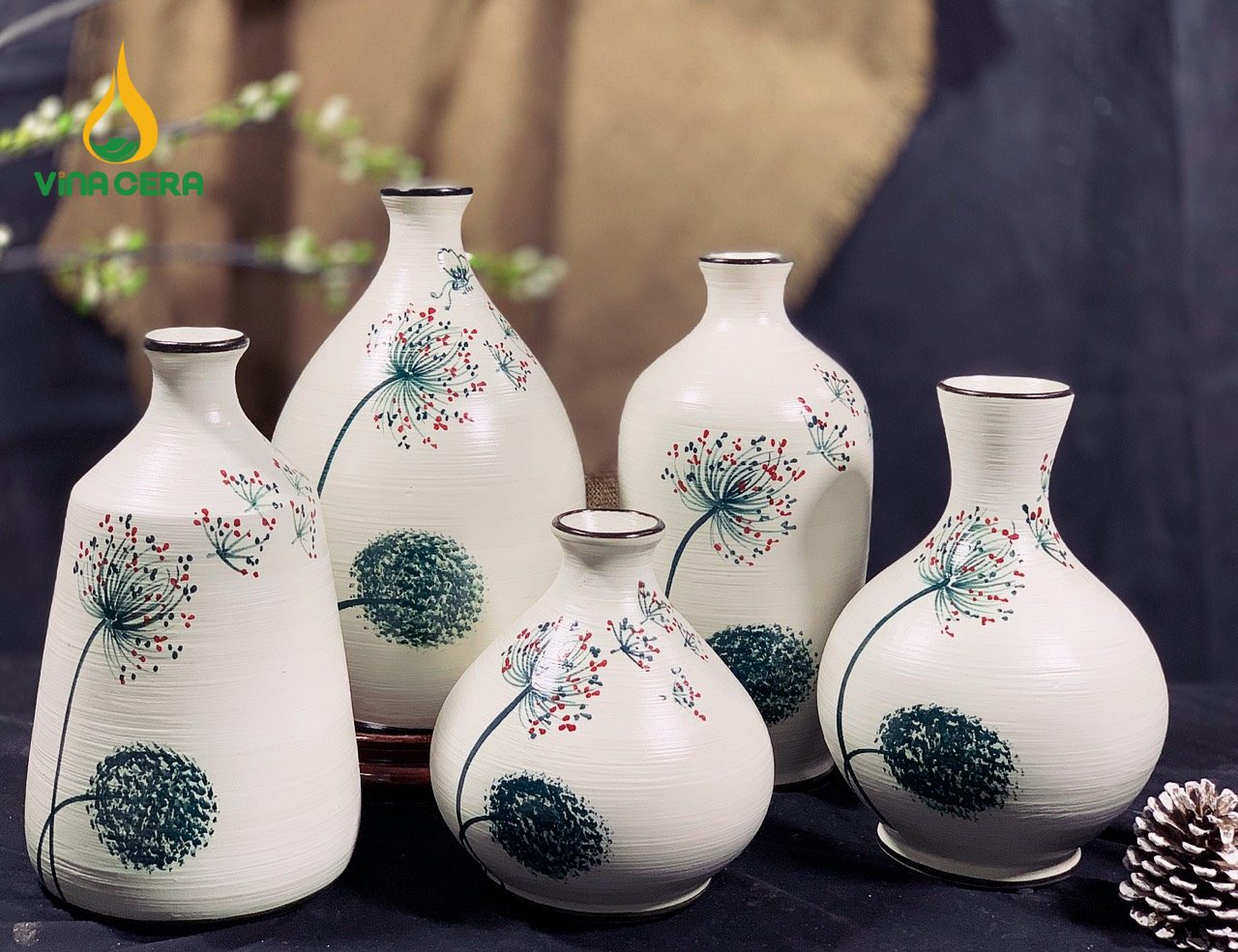 Bình Hoa Bát Tràng Vẽ Bồ Công Anh - SVN BH 11042401 Bình Hoa Bát Tràng Vẽ Bồ Công Anh