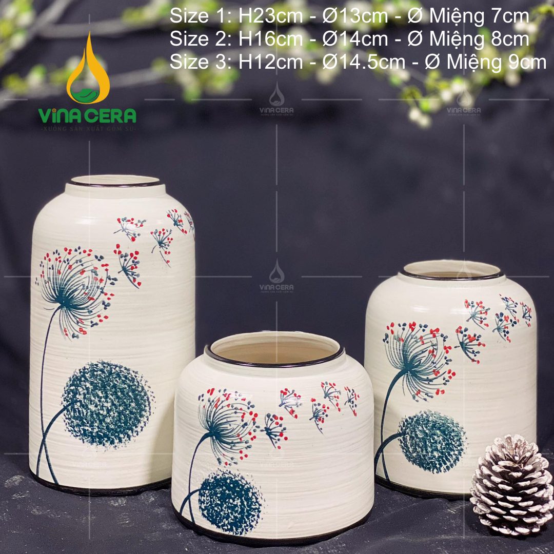 Bình Hoa Bát Tràng Vẽ Bồ Công Anh - SVN BH 11042401 Bình Hoa Bát Tràng Vẽ Bồ Công Anh