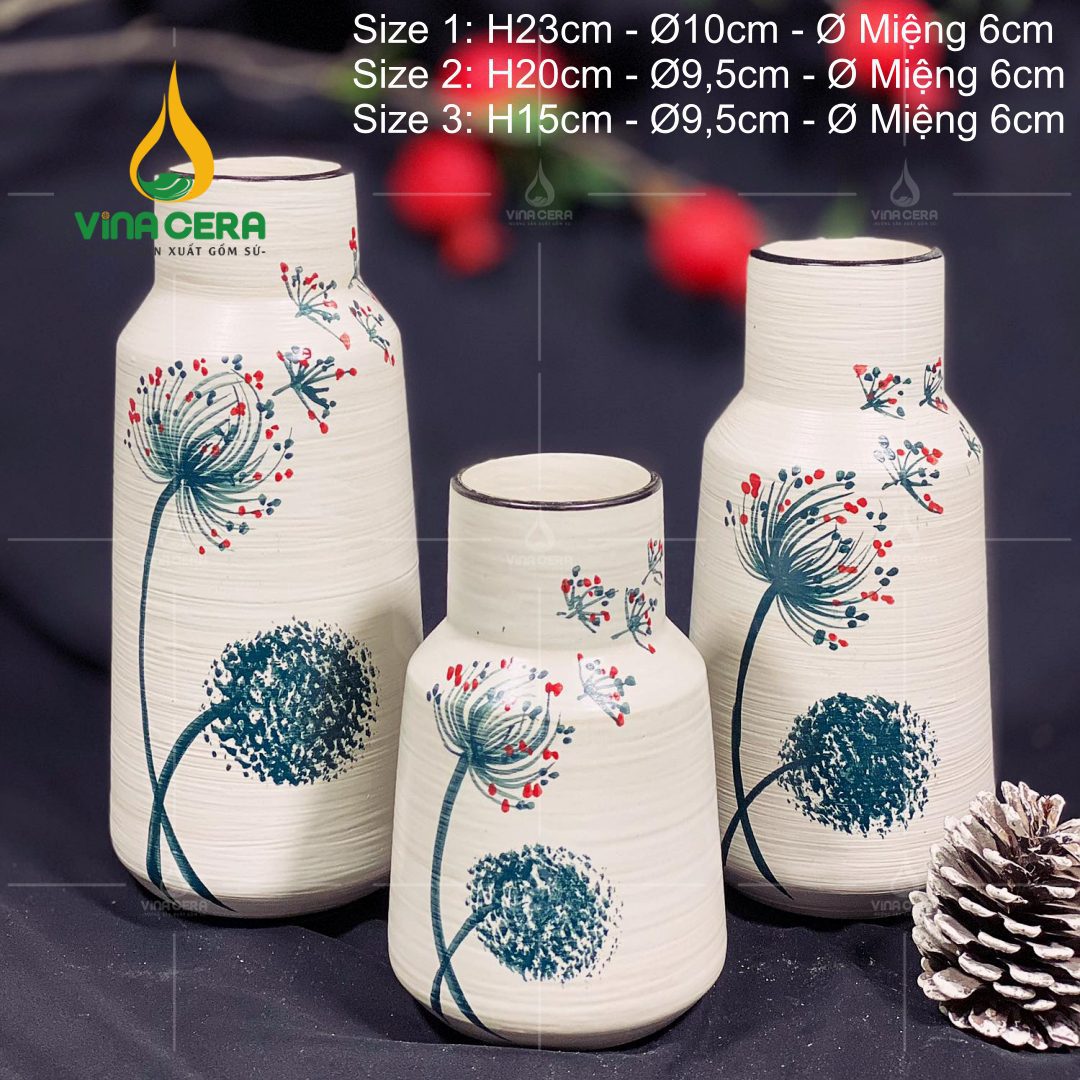 Bình Hoa Bát Tràng Vẽ Bồ Công Anh - SVN BH 11042401 Bình Hoa Bát Tràng Vẽ Bồ Công Anh