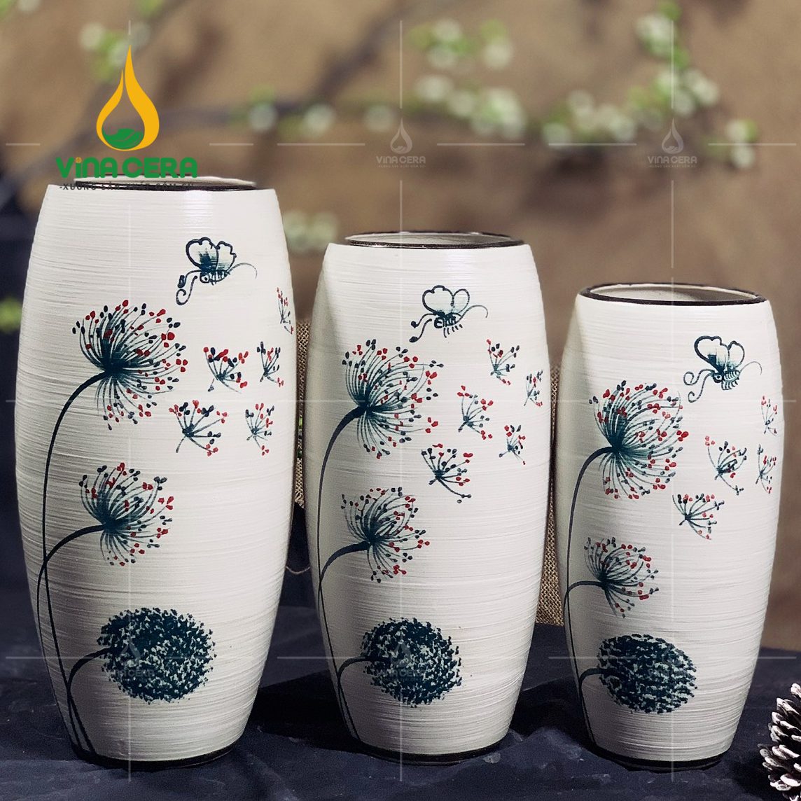 Bình Hoa Bát Tràng Vẽ Bồ Công Anh - SVN BH 11042401 Bình Hoa Bát Tràng Vẽ Bồ Công Anh