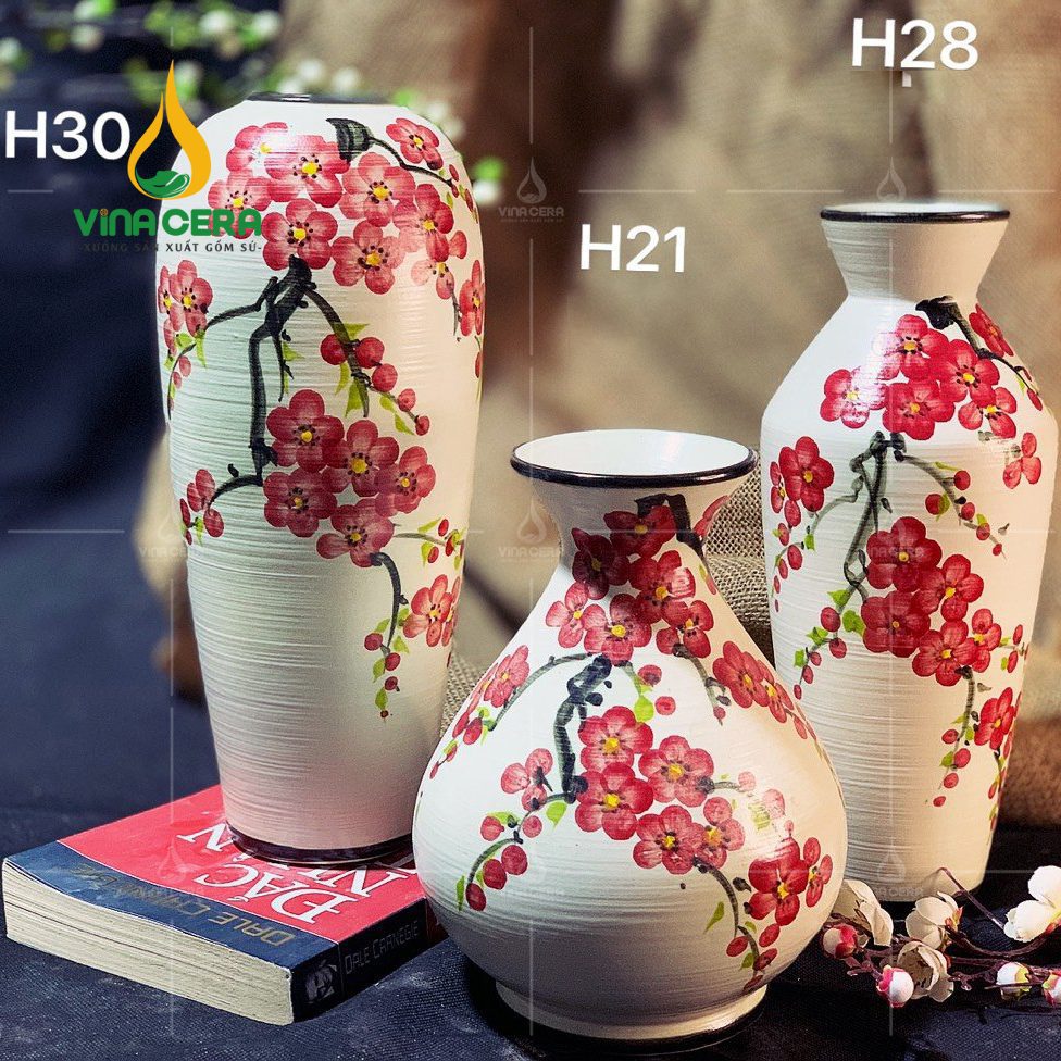 Bình Hoa Men Xước Vẽ Hoa Đào
