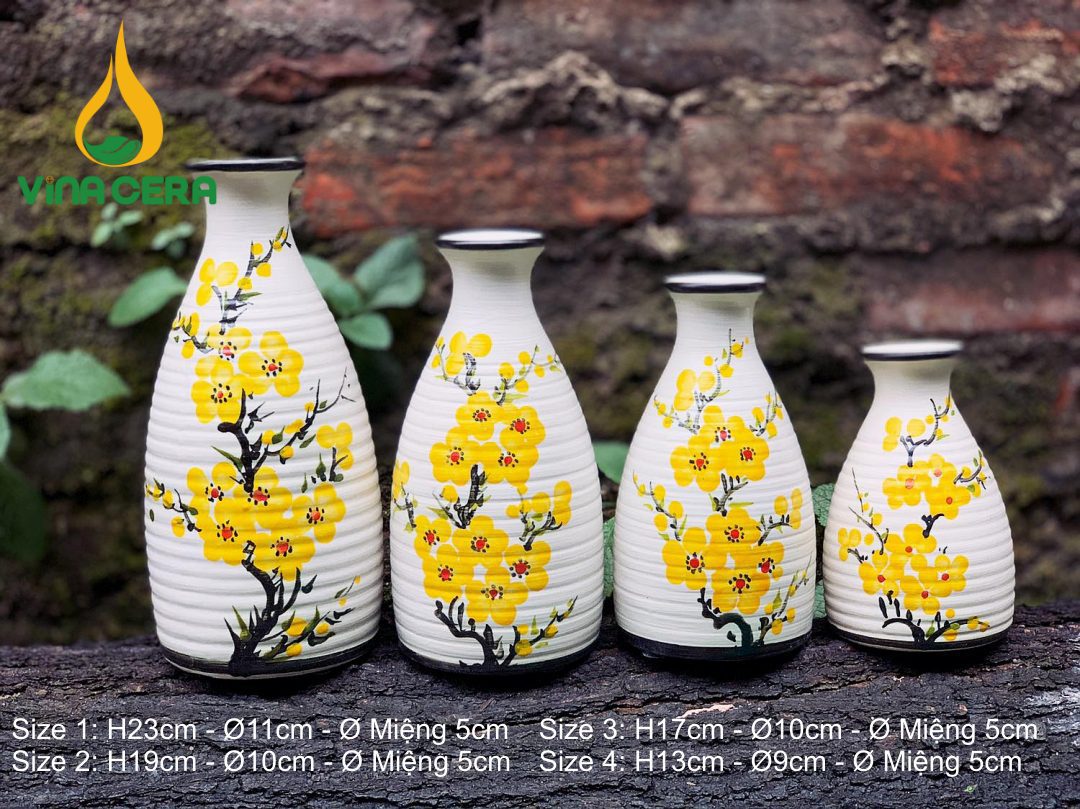 Bình Hoa Gốm Bát Tràng Vẽ Hoa Mai - SVN BH 12042403 Bình Hoa Gốm Bát Tràng Vẽ Hoa Mai