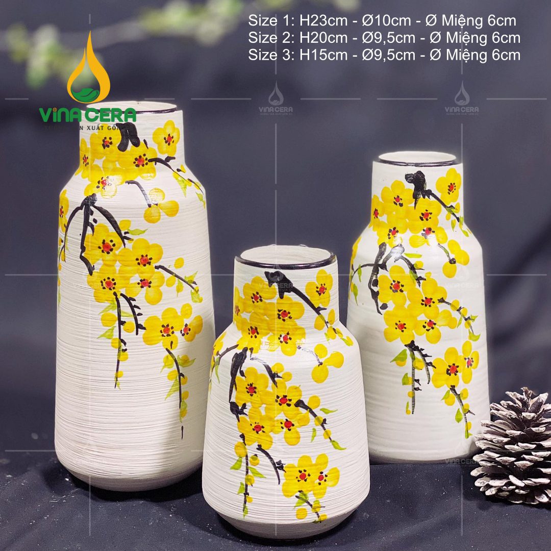 Bình Hoa Gốm Bát Tràng Vẽ Hoa Mai - SVN BH 12042403 Bình Hoa Gốm Bát Tràng Vẽ Hoa Mai