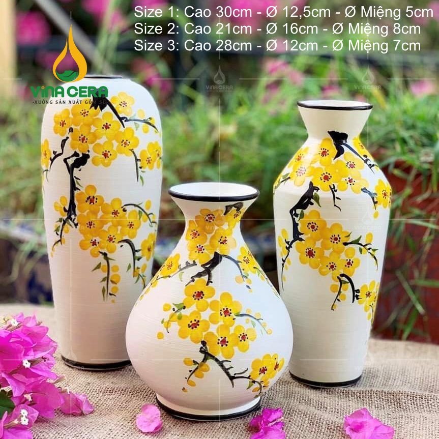 Bình Hoa Gốm Bát Tràng Vẽ Hoa Mai - SVN BH 12042403 Bình Hoa Gốm Bát Tràng Vẽ Hoa Mai