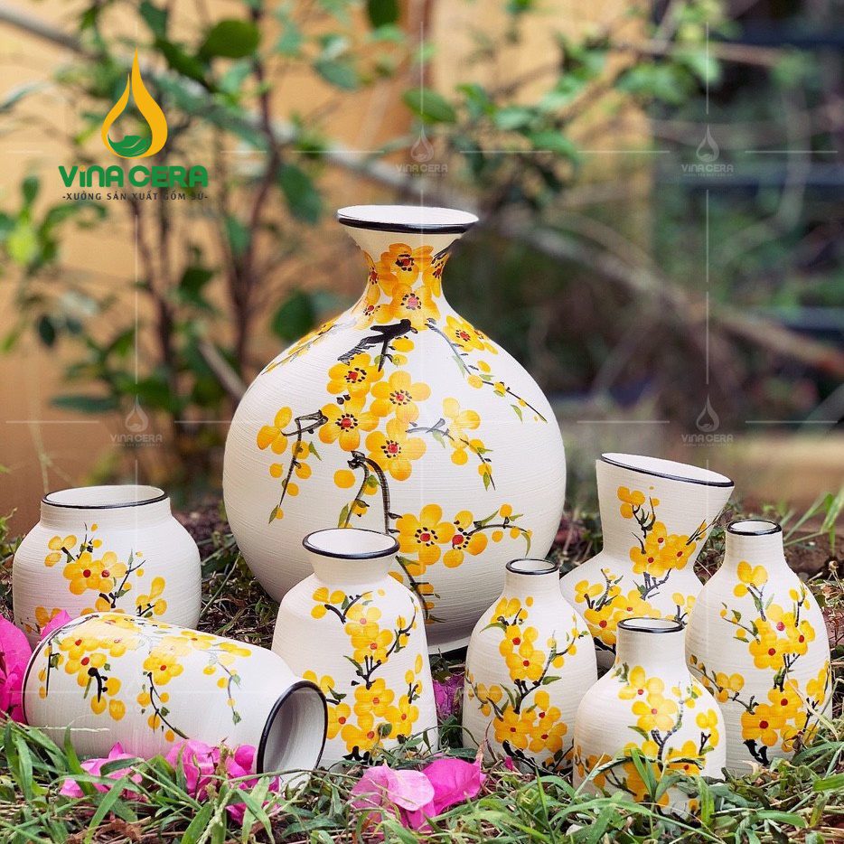 Bình Hoa Gốm Bát Tràng Vẽ Hoa Mai - SVN BH 12042403 Bình Hoa Gốm Bát Tràng Vẽ Hoa Mai