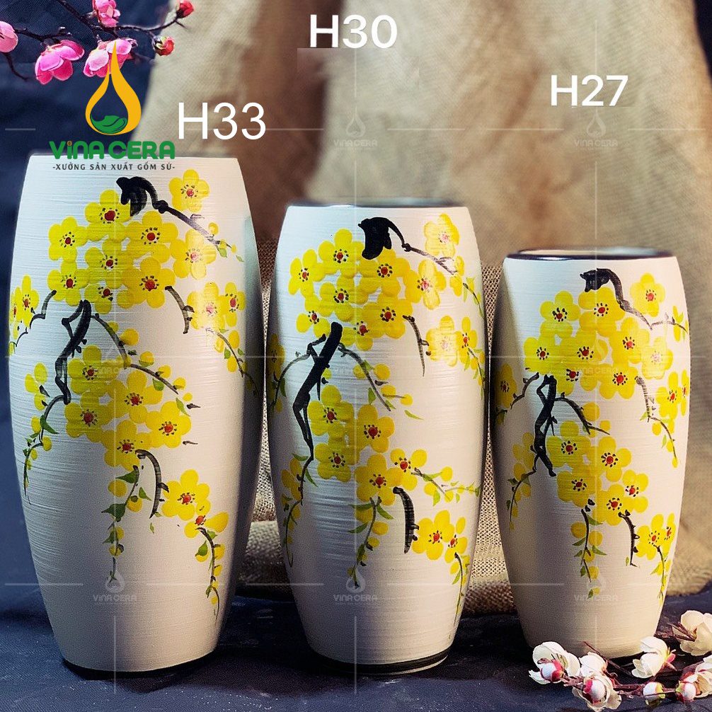 Bình Hoa Gốm Bát Tràng Vẽ Hoa Mai - SVN BH 12042403 Bình Hoa Gốm Bát Tràng Vẽ Hoa Mai