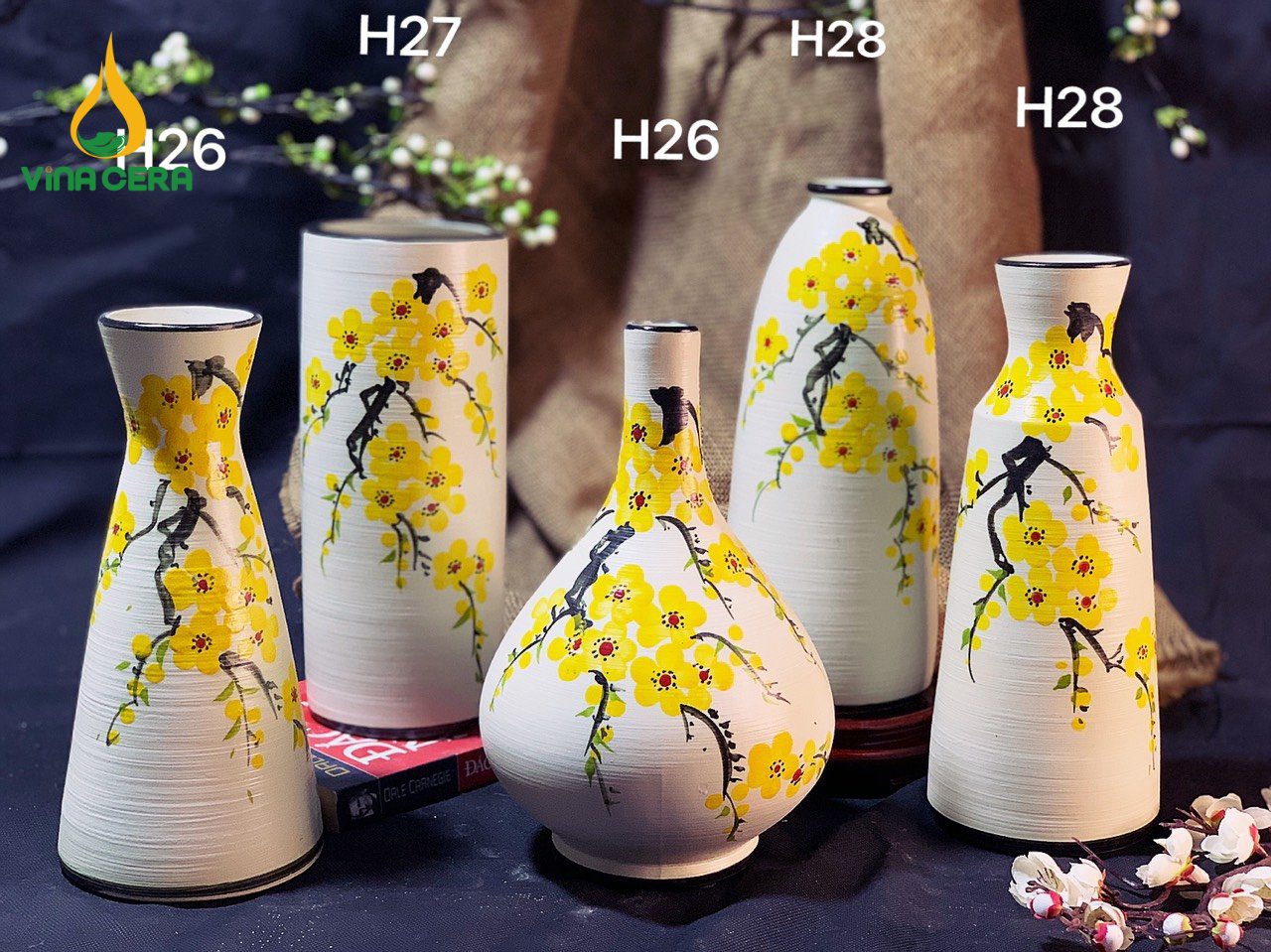 Bình Hoa Gốm Bát Tràng Vẽ Hoa Mai - SVN BH 12042403 Bình Hoa Gốm Bát Tràng Vẽ Hoa Mai