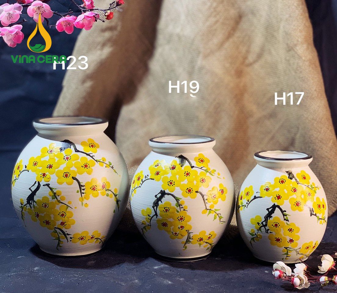 Bình Hoa Gốm Bát Tràng Vẽ Hoa Mai - SVN BH 12042403 Bình Hoa Gốm Bát Tràng Vẽ Hoa Mai