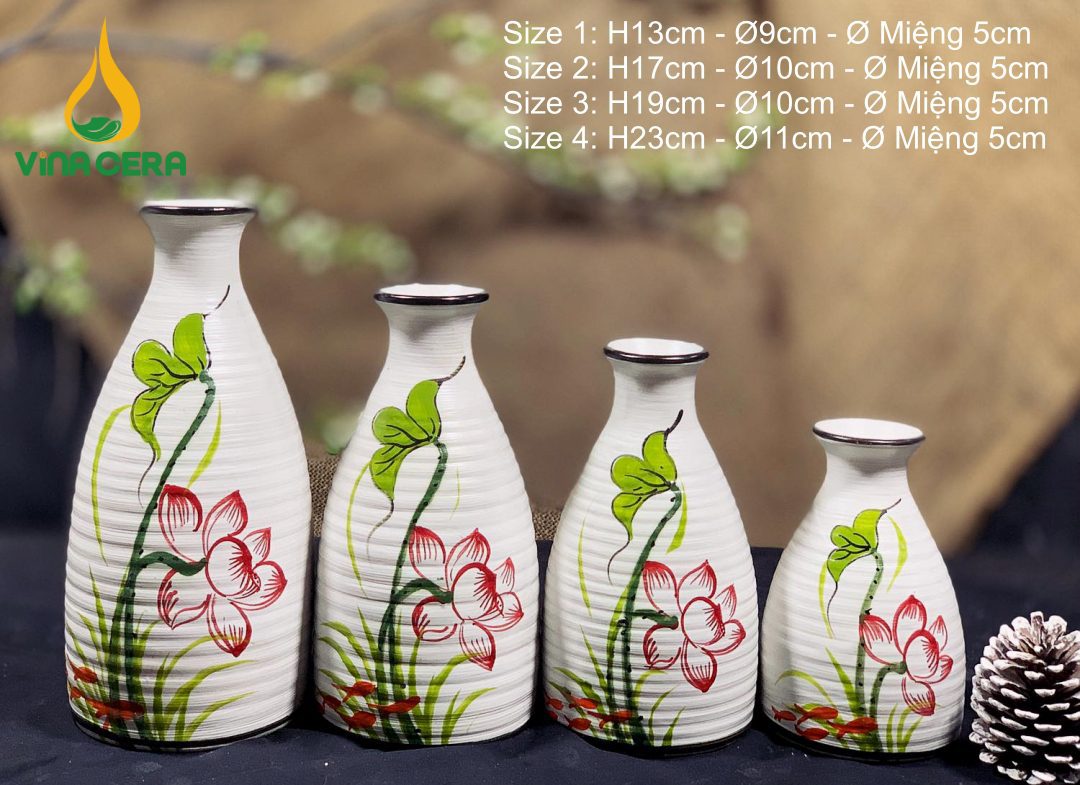 Bình Hoa Bát Tràng Vẽ Sen In Logo - SVN BH 10042401 Bình Hoa Bát Tràng Vẽ Sen In Logo