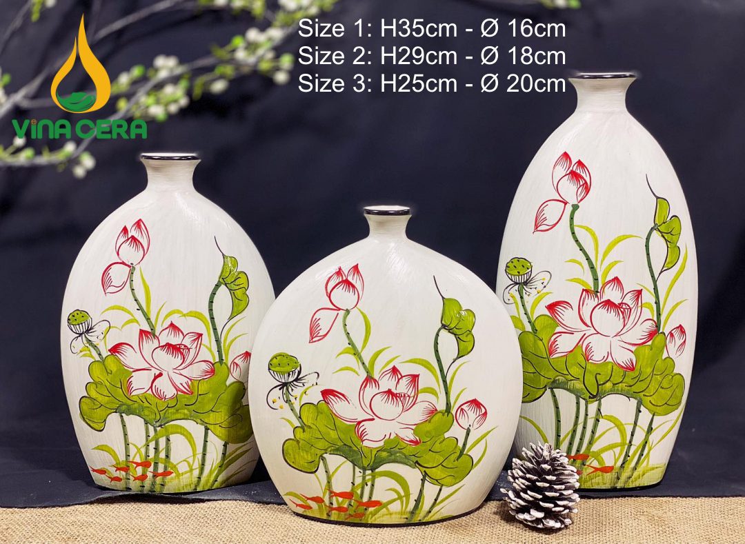 Bình Hoa Bát Tràng Vẽ Sen In Logo - SVN BH 10042401 Bình Hoa Bát Tràng Vẽ Sen In Logo