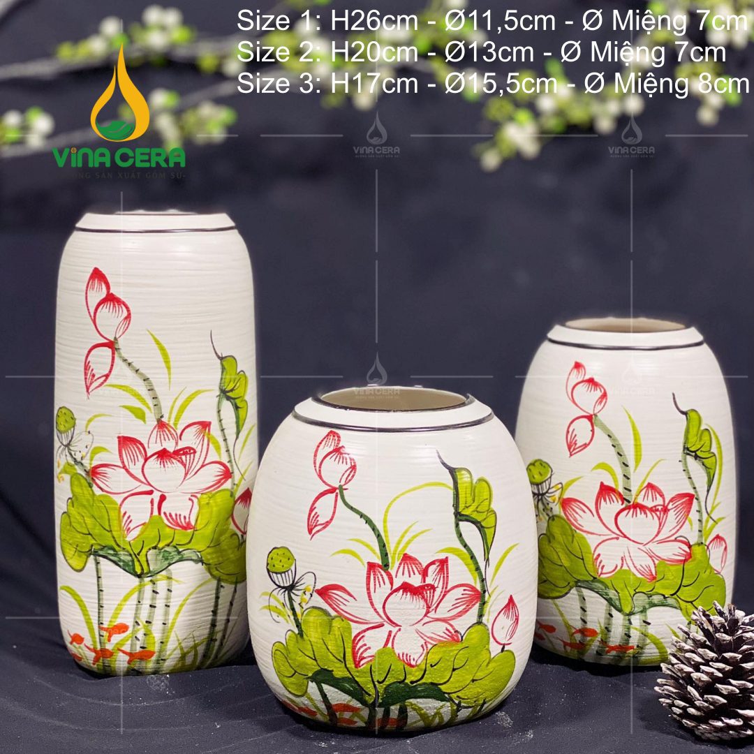Bình Hoa Bát Tràng Vẽ Sen In Logo - SVN BH 10042401 Bình Hoa Bát Tràng Vẽ Sen In Logo