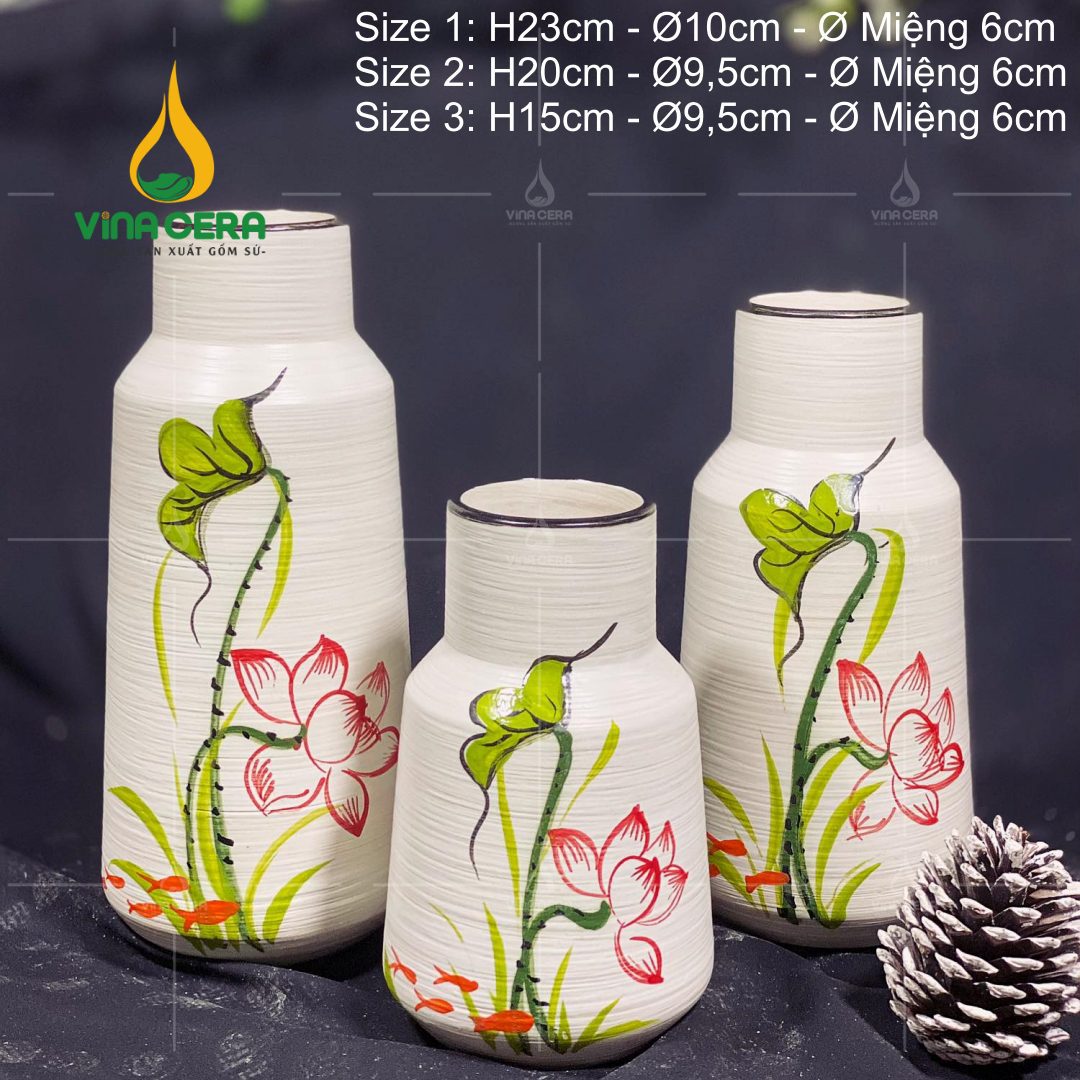 Bình Hoa Bát Tràng Vẽ Sen In Logo - SVN BH 10042401 Bình Hoa Bát Tràng Vẽ Sen In Logo