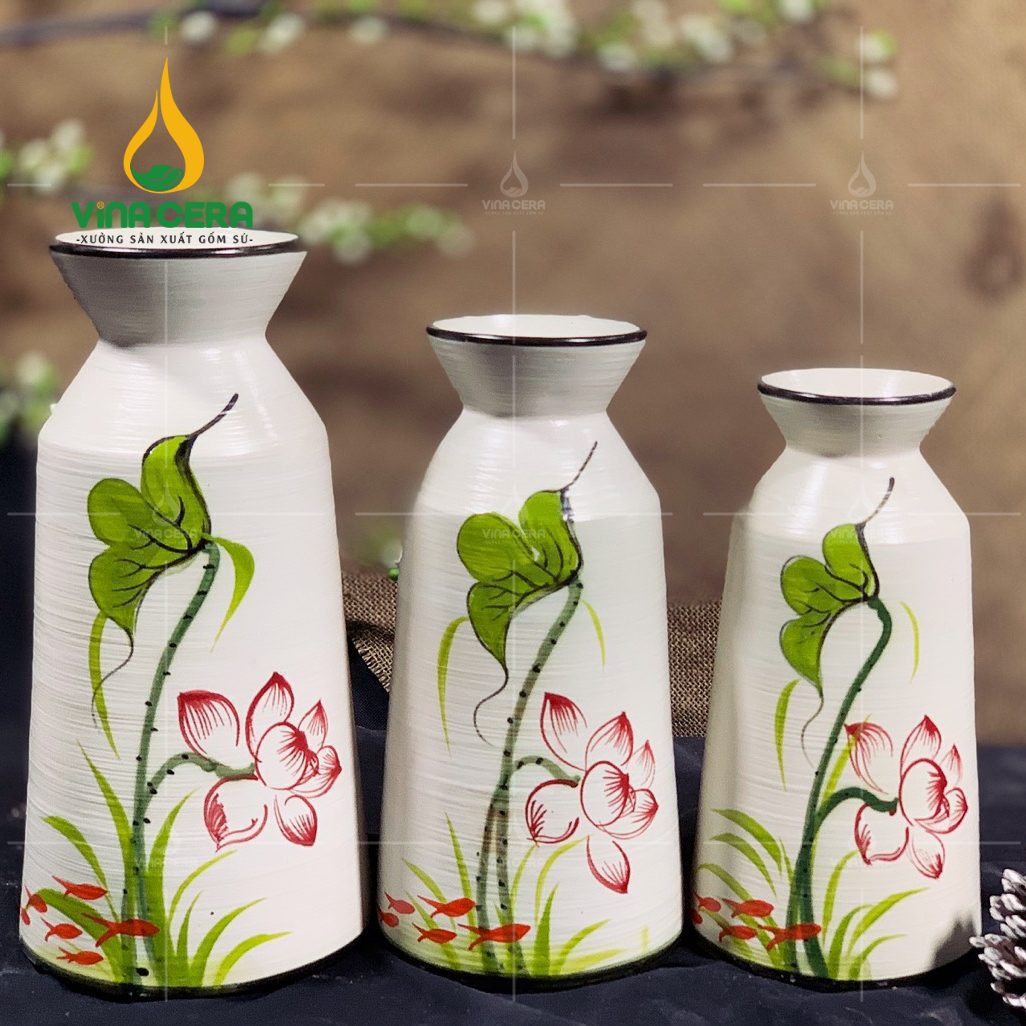 Bình Hoa Bát Tràng Vẽ Sen In Logo - SVN BH 10042401 Bình Hoa Bát Tràng Vẽ Sen In Logo