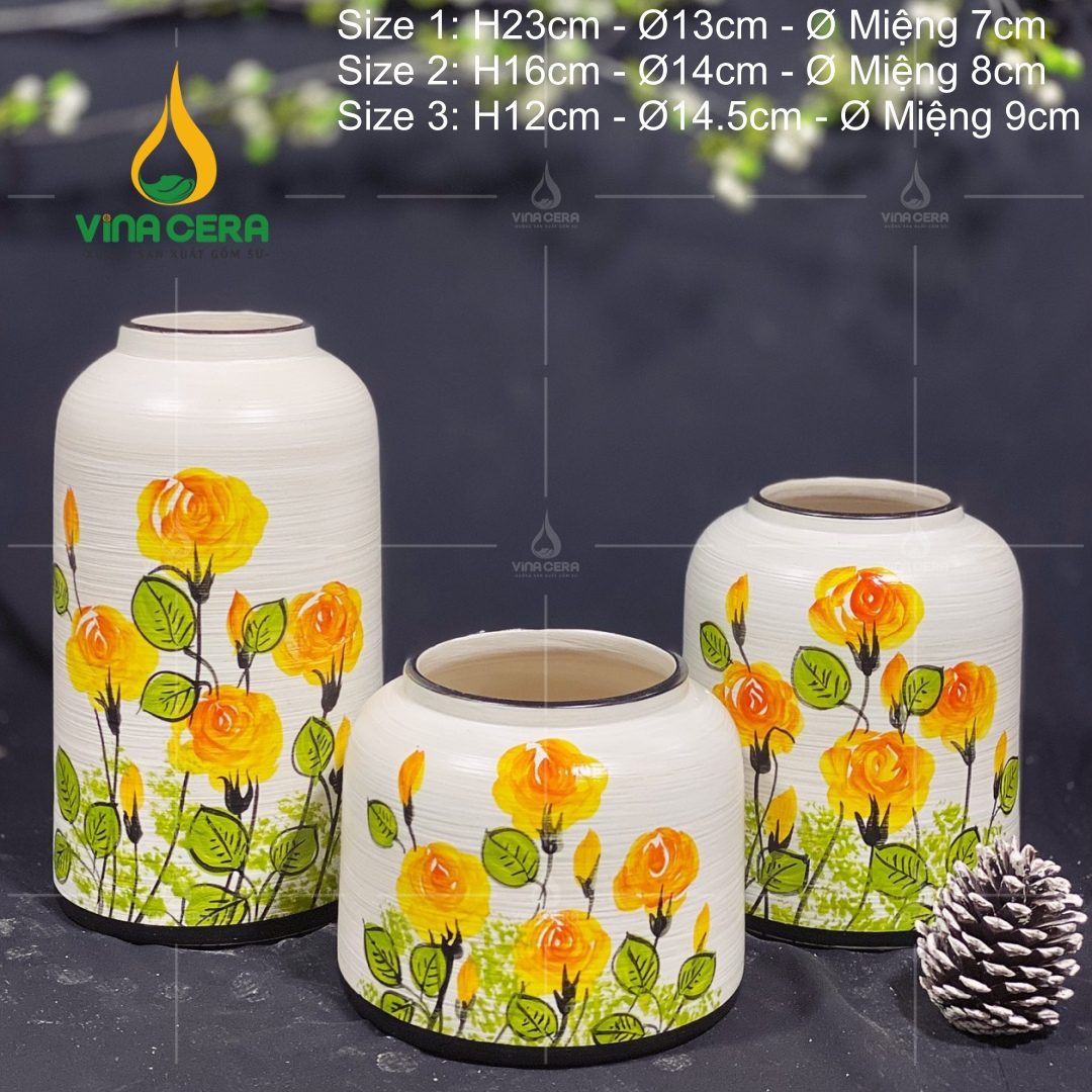 Bình Hoa Gốm Bát Tràng Vẽ Hoa Hồng - SVN BH 12042402 Bình Hoa Gốm Bát Tràng Vẽ Hoa Hồng