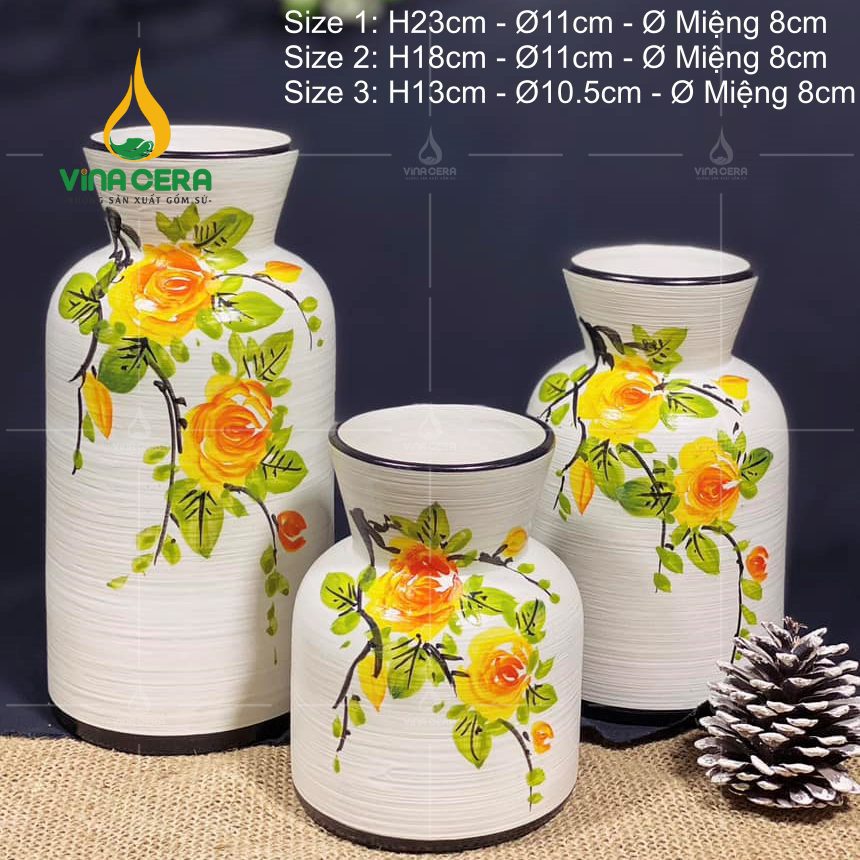 Bình Hoa Gốm Bát Tràng Vẽ Hoa Hồng - SVN BH 12042402 Bình Hoa Gốm Bát Tràng Vẽ Hoa Hồng