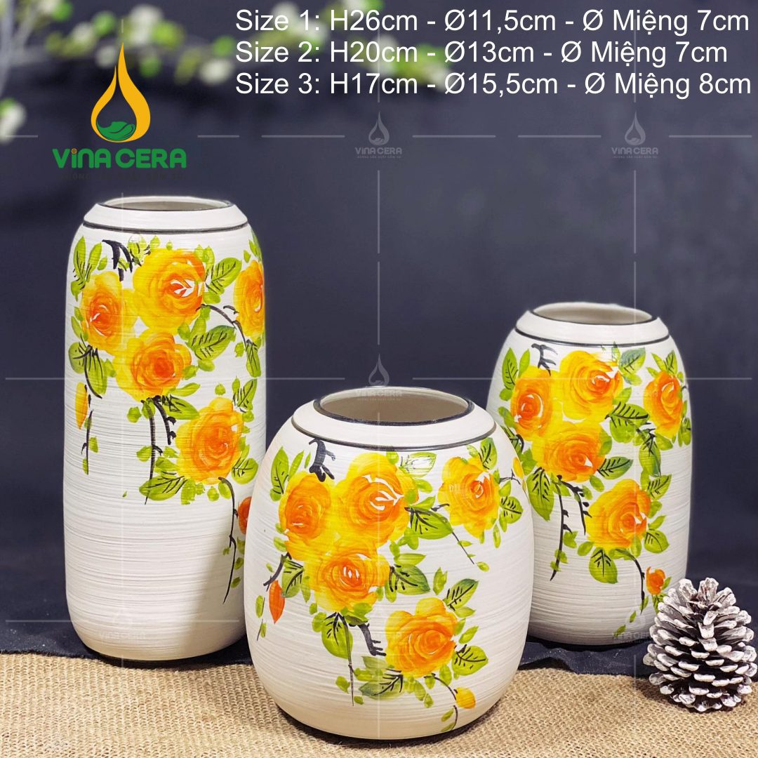 Bình Hoa Gốm Bát Tràng Vẽ Hoa Hồng - SVN BH 12042402 Bình Hoa Gốm Bát Tràng Vẽ Hoa Hồng